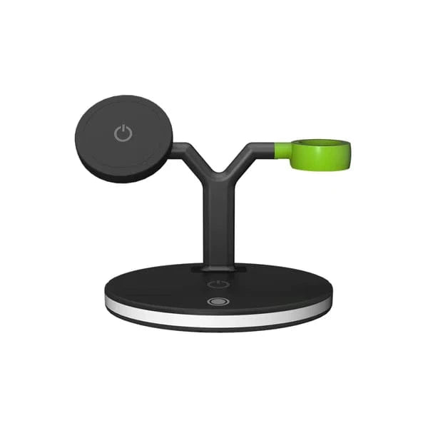 Goui DOCK-Y Chargeur Sans Fil 3-en-1 – Station de charge multifonctionnelle permettant de recharger simultanément un iPhone (jusqu'à 15W), des AirPods (5W) et une Apple Watch (1-3W). Compatible avec les protocoles de charge rapide PD et QC3.0. Équipé d'une lumière LED tactile pour une utilisation nocturne.