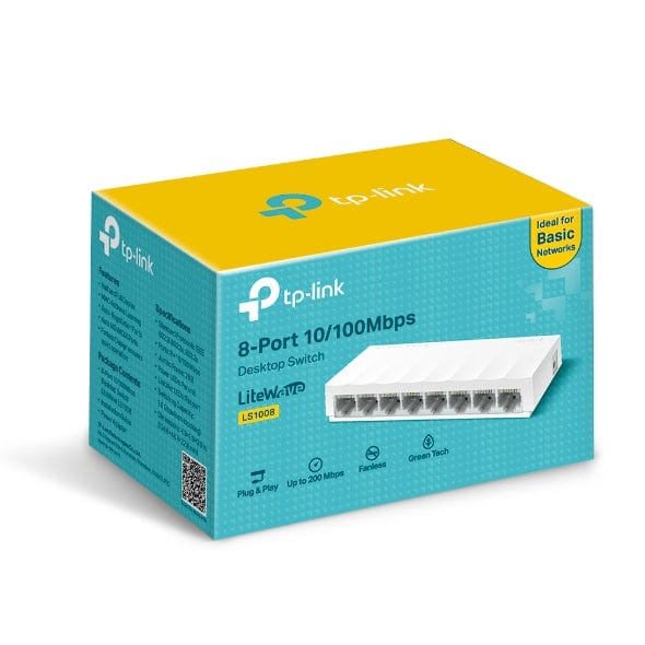 Switch 8 ports RJ45 10/100 Mbps avec technologie Green Ethernet et design sans ventilateur, disponible chez Multitech.ma.