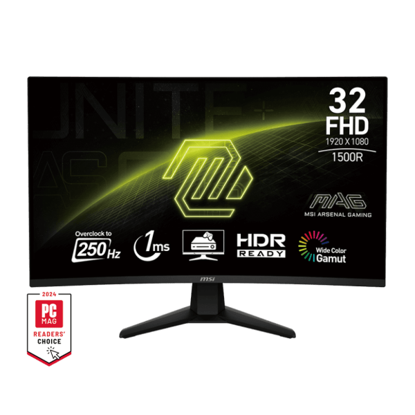 Moniteur MSI MAG 32C6X 32" incurvé 1000R, 250Hz, 1ms – Immersion totale pour les gamers avec une fluidité exceptionnelle et une courbure ergonomique. sur Multitech.ma