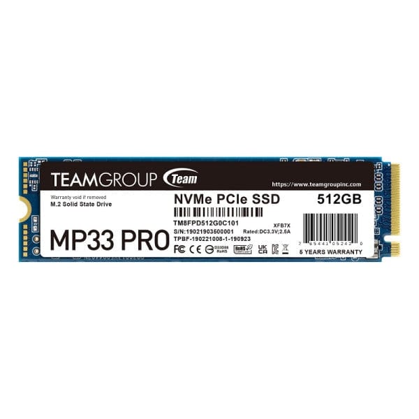 SSD TeamGroup MP33 PRO M.2 PCIe NVMe 512GB - Performances exceptionnelles sur multitech.ma