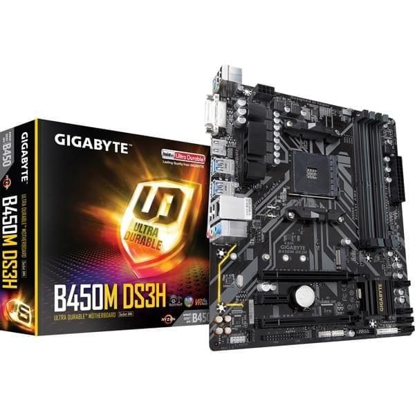 Carte Mère Gigabyte B450M-DS3H avec chipset AMD B450, compatible Ryzen, sur multitech.ma.