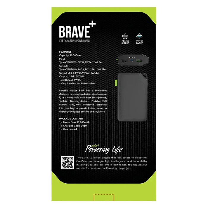 Goui Brave Plus 10 - Batterie Externe 10,000 mAh 20W | Recharge Ultra Rapide et Pratique