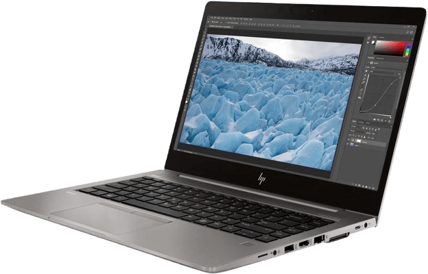 HP ZBook 14u G6 ouvert sur bureau avec écran Full HD