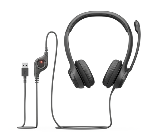 Casque-micro USB Logitech H390 noir chez multitech.ma Maroc Marrakech – micro anti-parasite, confort longue durée, idéal pour appels, visioconférences et multimédia.
