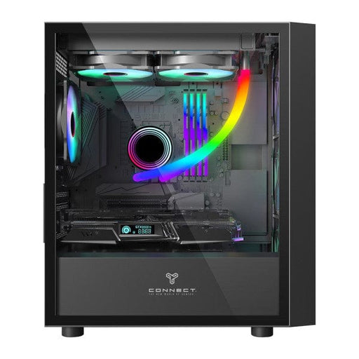 Boîtier Connect Airboost ARGB Micro ATX, boîtier PC avec éclairage RGB personnalisable, panneau aéré et refroidissement efficace Multitech.ma