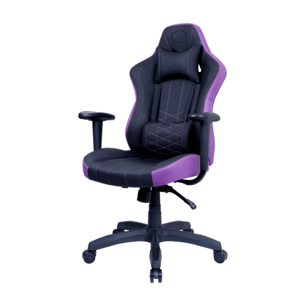 Chaise gaming Cooler Master Caliber E1 Purple en similicuir violet, avec dossier réglable et accoudoirs fixes pour un confort optimal sur Multitech.ma