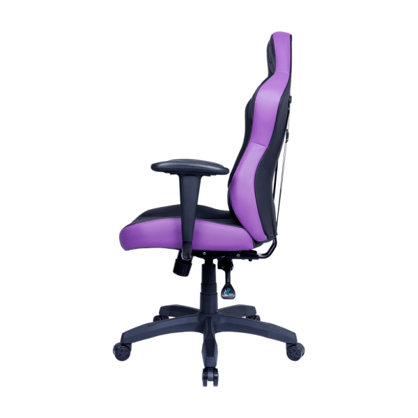 Chaise gaming Cooler Master Caliber E1 Purple en similicuir violet, avec dossier réglable et accoudoirs fixes pour un confort optimal sur Multitech.ma