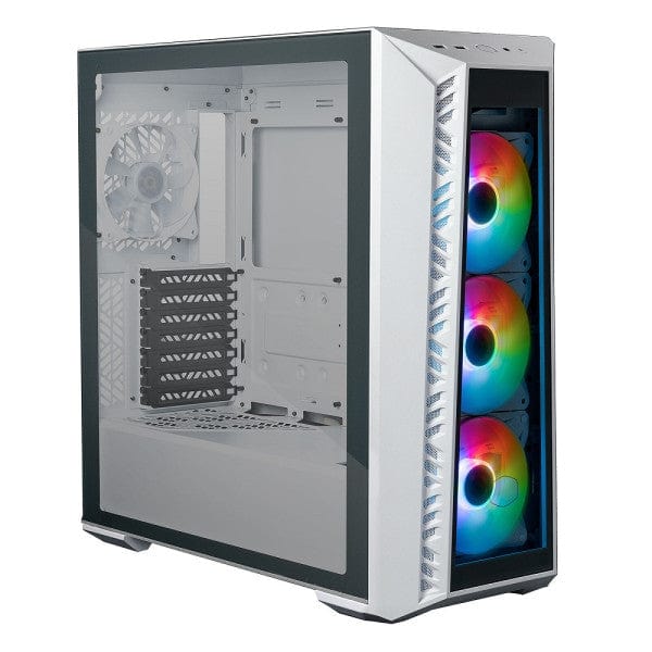 Boîtier PC Cooler Master MasterBox 520 ARGB blanc chez multitech.ma Maroc Marrakech – éclairage ARGB dynamique, design élégant, idéal pour gamers et créateurs de contenu.
