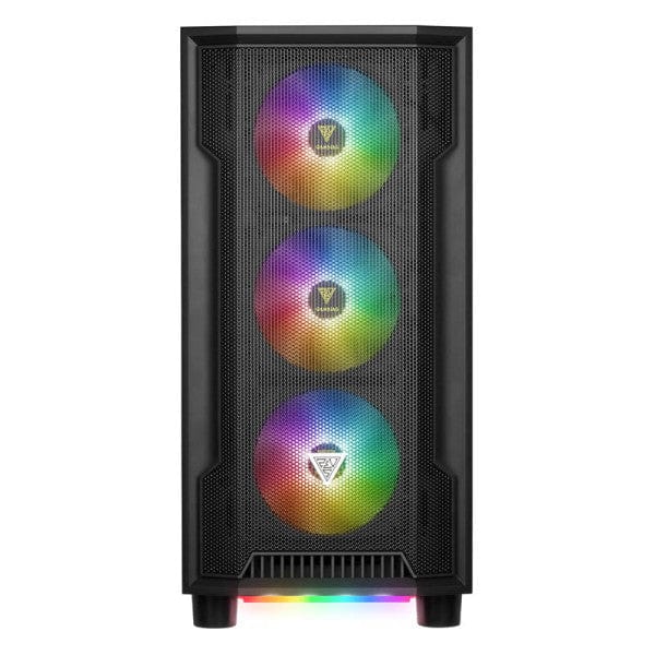 Boîtier Gamdias Athena M6 Lite Black, boîtier gaming chez multitech.ma avec design moderne, éclairage RGB et panneau latéral en verre trempé 