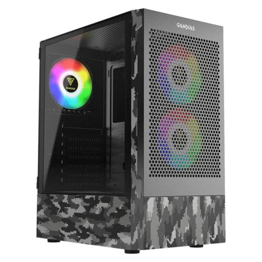 Boîtier PC Gamdias Talos E3 Mesh Camouflage Edition, boîtier gaming avec design camouflage unique, panneau mesh pour une ventilation optimale et éclairage RGB personnalisable – Disponible chez multitech.ma