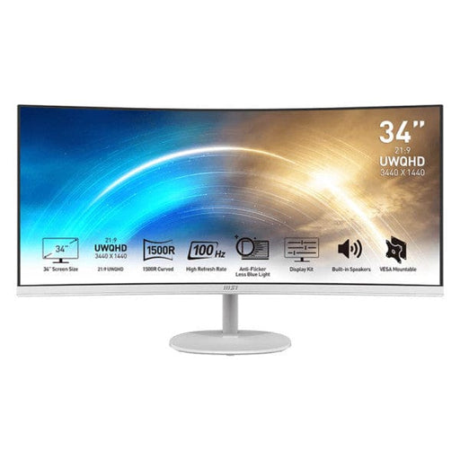 MSI PRO MP341CQW 34" - Moniteur ultra large incurvé au design blanc élégant | multitech.ma