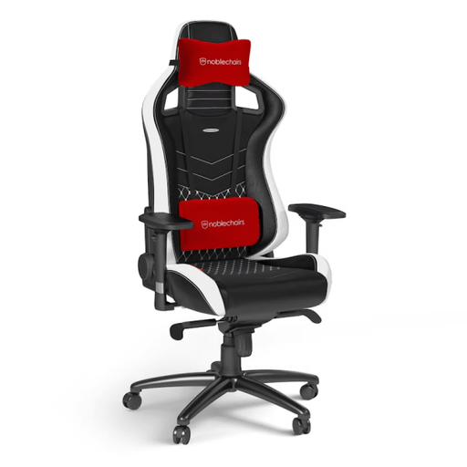 Chaise gaming Noblechairs EPIC Real Leather Black/Red/White en cuir véritable avec accoudoirs 4D, dossier inclinable à 135° pour un confort optimal sur multitech.ma