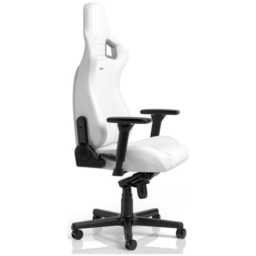 Chaise gaming Noblechairs Epic White Edition en similicuir avec accoudoirs 4D et dossier inclinable pour un confort optimal sur multitech.ma