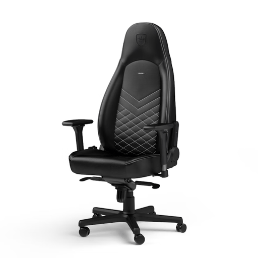 Noblechairs ICON Black/Platinum White – Fauteuil gaming en similicuir avec accoudoirs 4D et dossier inclinable, design chic et moderne.Disponible chez Multitech.ma