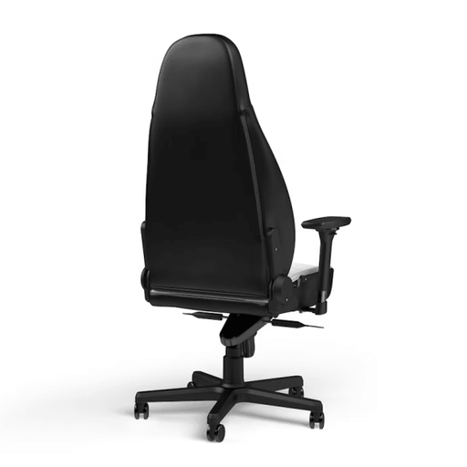 Fauteuil gaming Noblechairs ICON White/Black en similicuir, réglable avec accoudoirs 4D, dossier inclinable à 135° et capacité de charge jusqu'à 150 kg, conçu pour un confort optimal et un design élégant.Disponible chez  Multitech