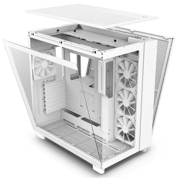 Boîtier PC Moyen Tour NZXT H9 Flow White avec fenêtre en verre trempé sur multitech.ma